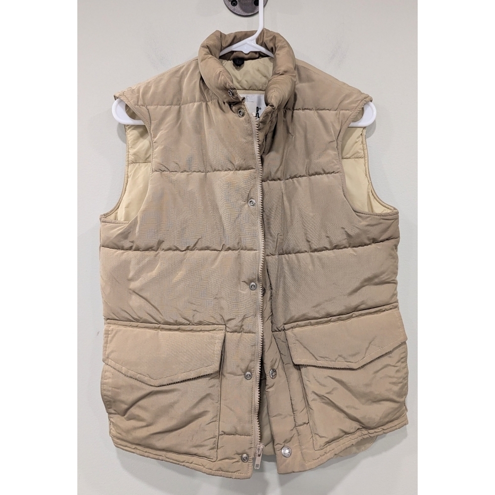 Vintage Woolrich Khaki Puffy Vest Zipper Snaps Placket Size Small